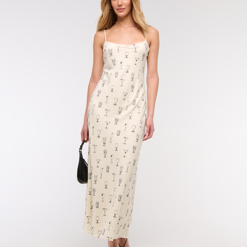 Abercrombie & Fitch Cream Maxi Dress with Black Cocktail Print